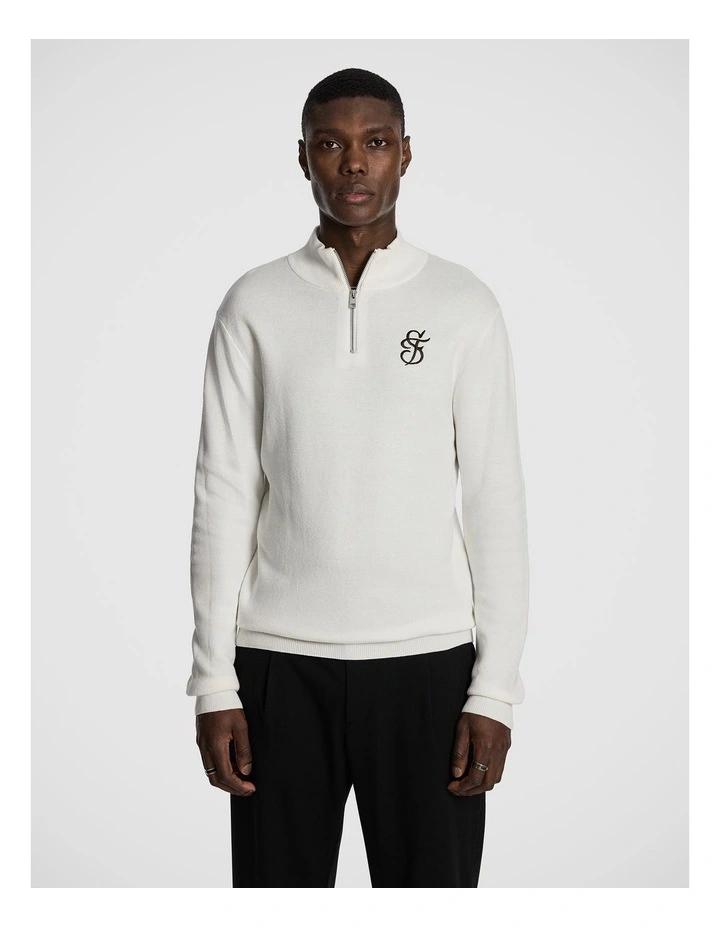 Ollie Embroidered 1/4 Zip Knit Jumper in White image 1