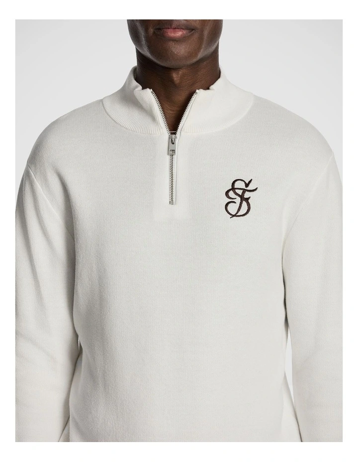Ollie Embroidered 1/4 Zip Knit Jumper in White image 3