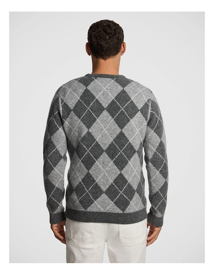 Hamish Crew Argyle Knit Jumper in Grey image 2