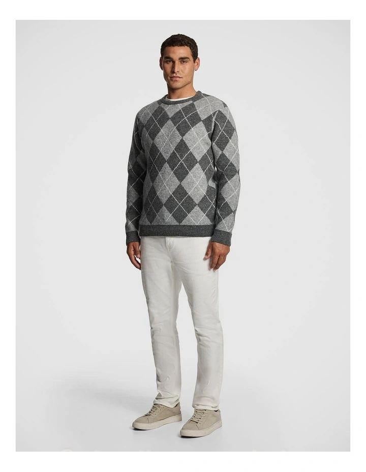 Hamish Crew Argyle Knit Jumper in Grey image 4