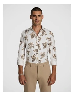 Aria Slim Floral Shirt in White
