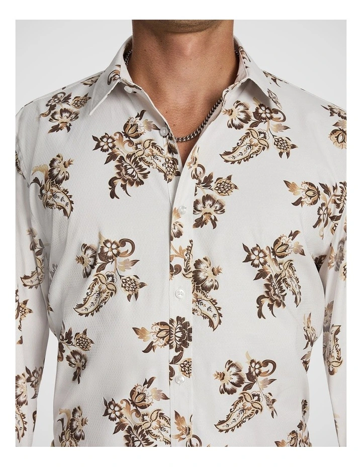 Aria Slim Floral Shirt in White image 3