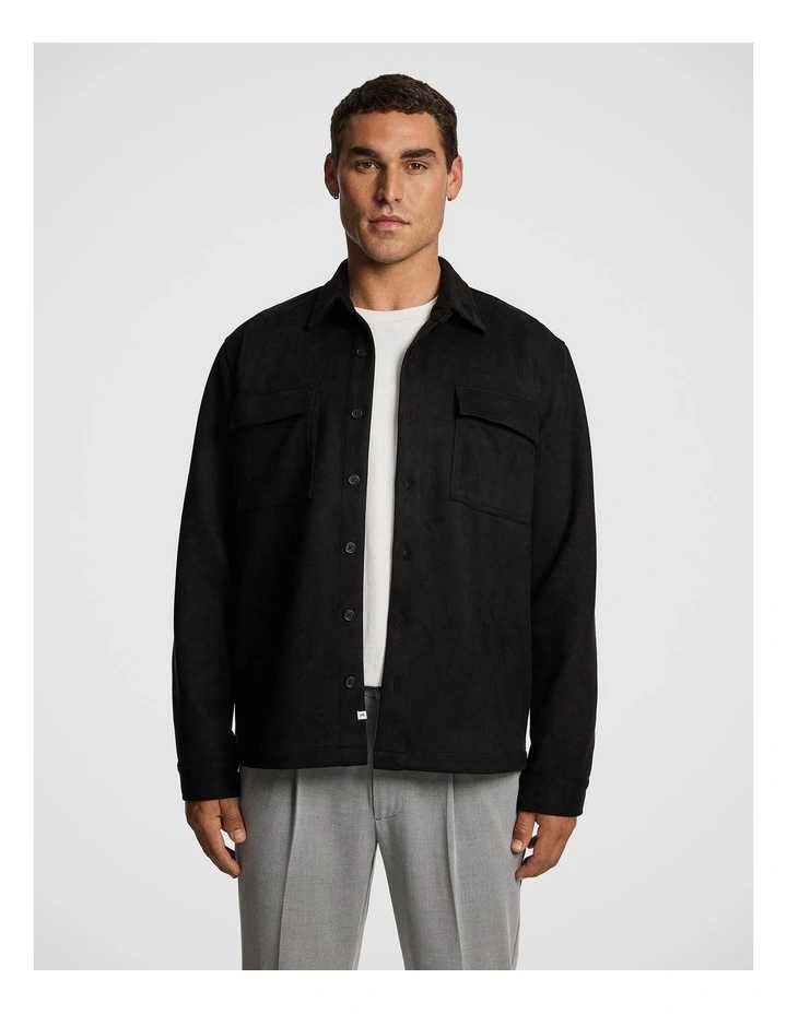 Slate Mock Suede Overshirt in Black image 1