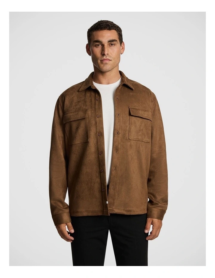 Slate Mock Suede Overshirt in Camel image 1