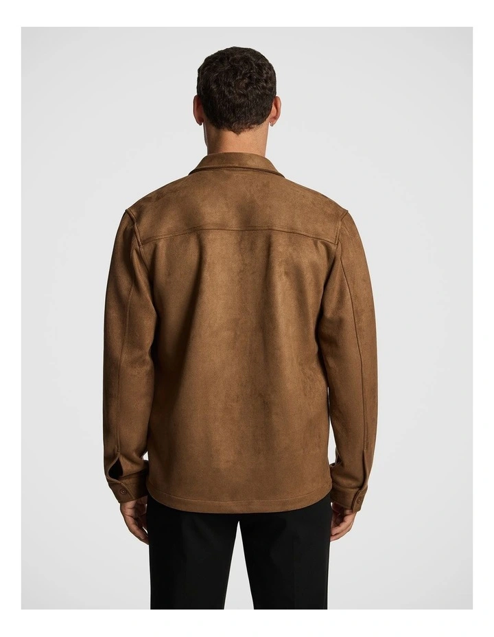 Slate Mock Suede Overshirt in Camel image 2