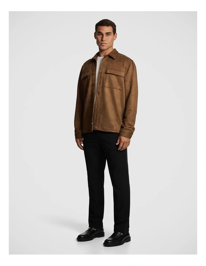 Slate Mock Suede Overshirt in Camel image 4