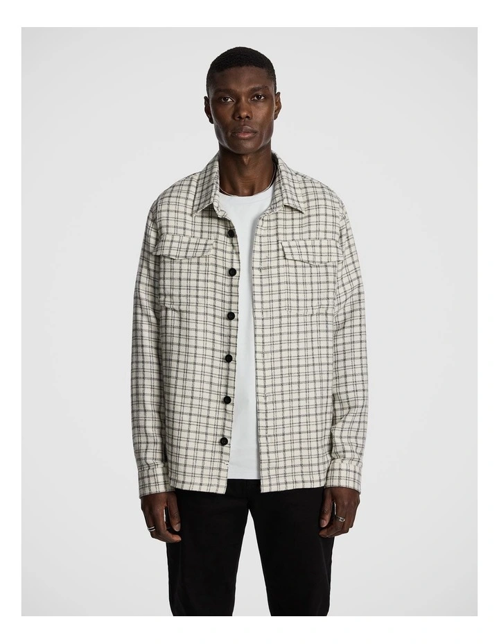 Archie Check Overshirt in Off White image 1