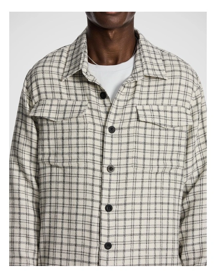 Archie Check Overshirt in Off White image 3