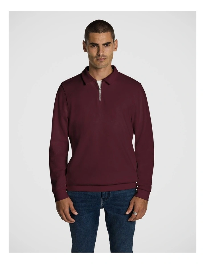 Cole Long Sleeve Polo Jumper in Burgundy image 1
