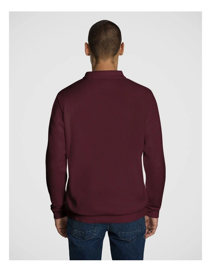 Cole Long Sleeve Polo Jumper in Burgundy image 2