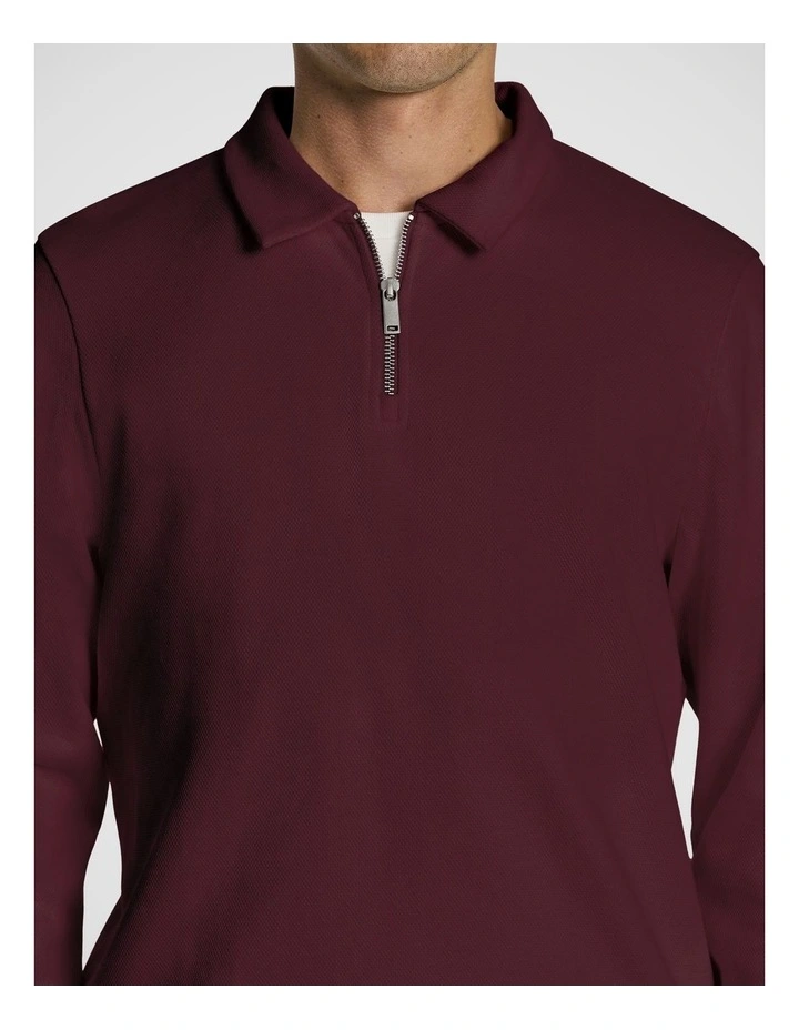 Cole Long Sleeve Polo Jumper in Burgundy image 3