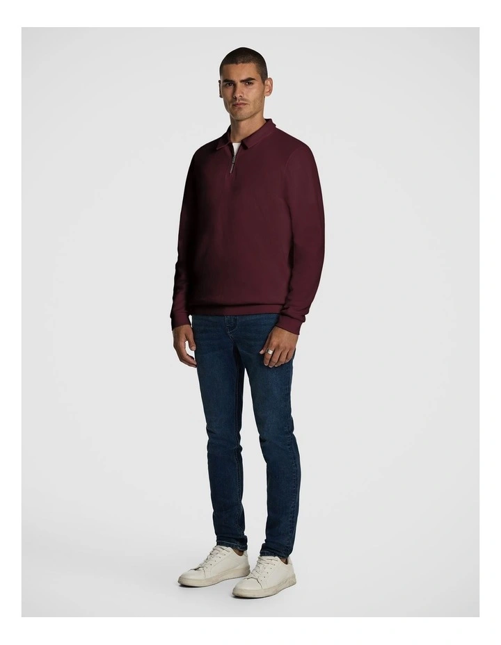 Cole Long Sleeve Polo Jumper in Burgundy image 4