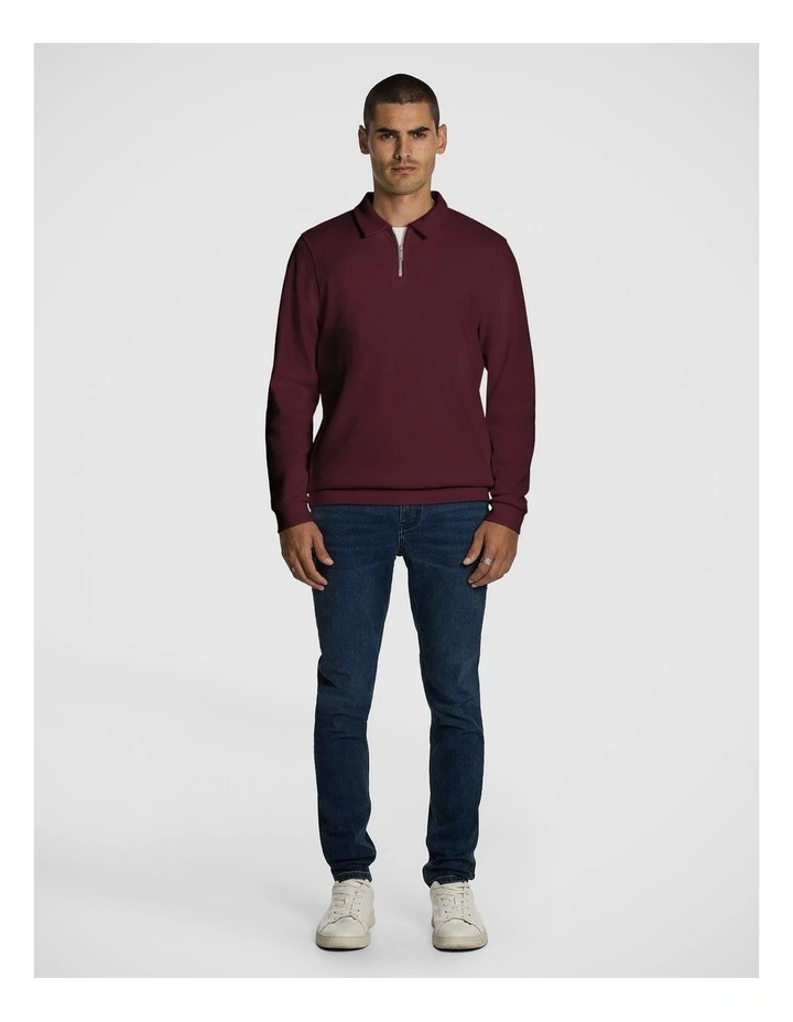 Cole Long Sleeve Polo Jumper in Burgundy image 5
