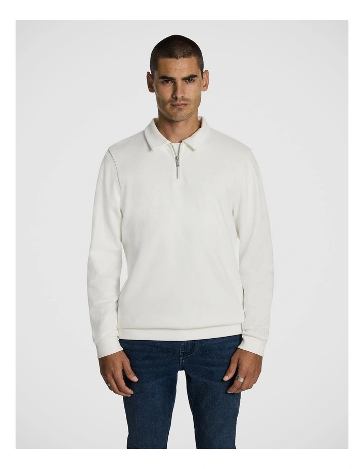 Cole Long Sleeve Polo Jumper in Off White image 1