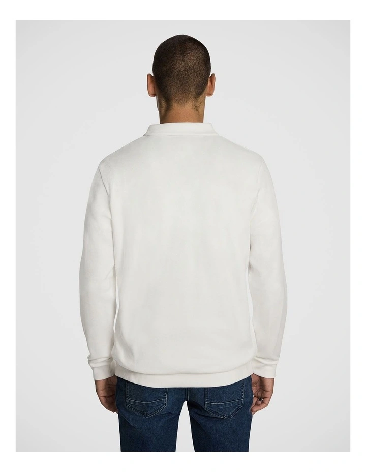 Cole Long Sleeve Polo Jumper in Off White image 2