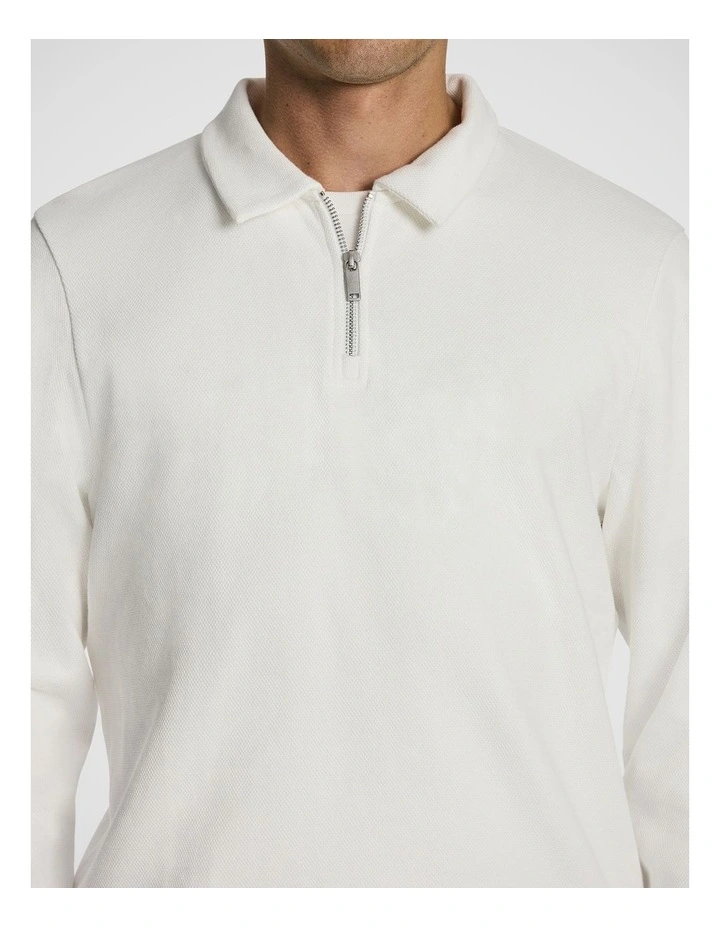 Cole Long Sleeve Polo Jumper in Off White image 3