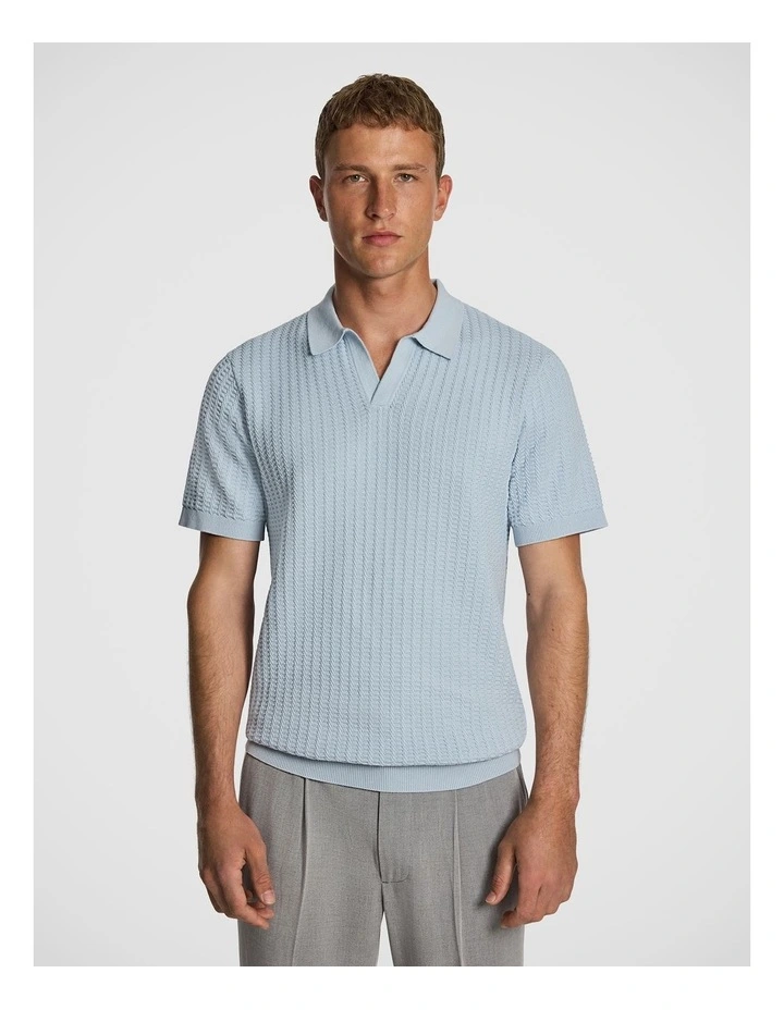 Salford Knitted Polo Shirt in Light Blue image 1