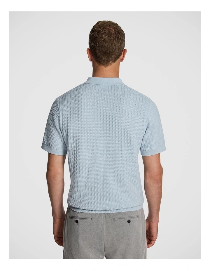 Salford Knitted Polo Shirt in Light Blue image 2