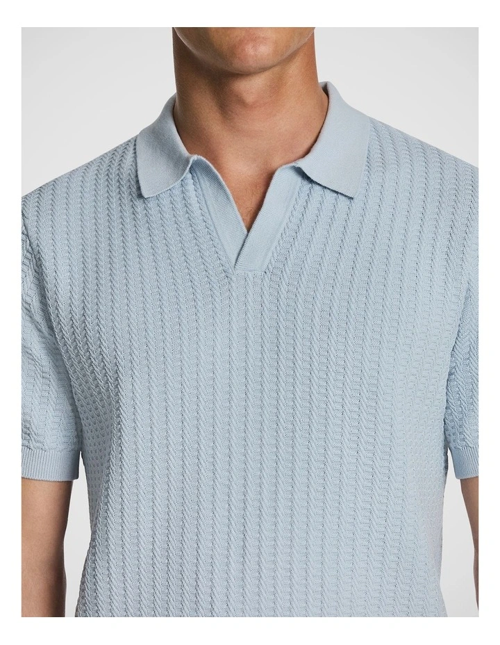 Salford Knitted Polo Shirt in Light Blue image 3