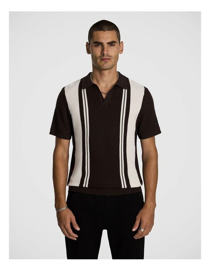 Tiverton Knitted Polo Shirt in Chocolate image 1