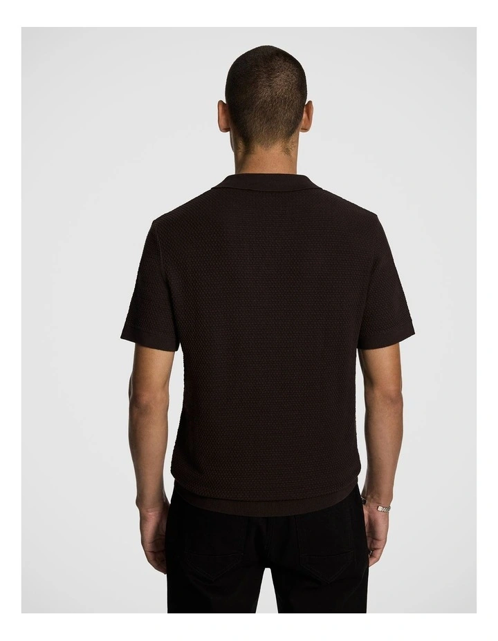 Tiverton Knitted Polo Shirt in Chocolate image 2
