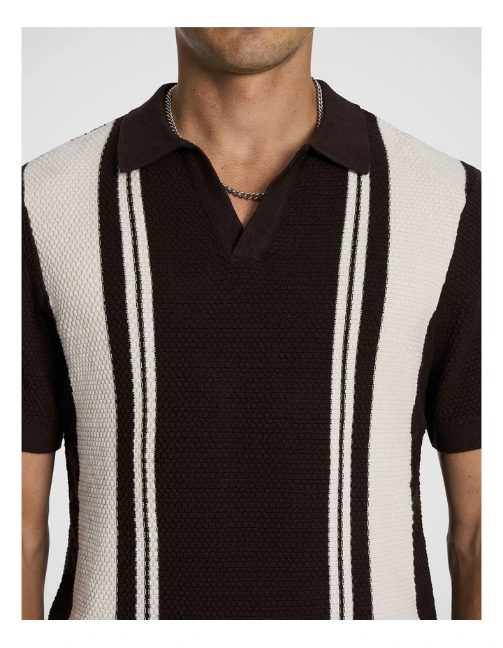Tiverton Knitted Polo Shirt in Chocolate image 3