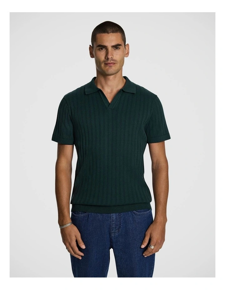 Notts Knitted Polo Shirt in Forest image 1