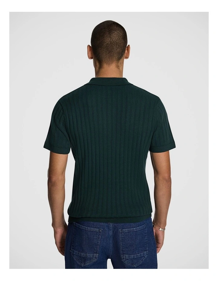 Notts Knitted Polo Shirt in Forest image 2