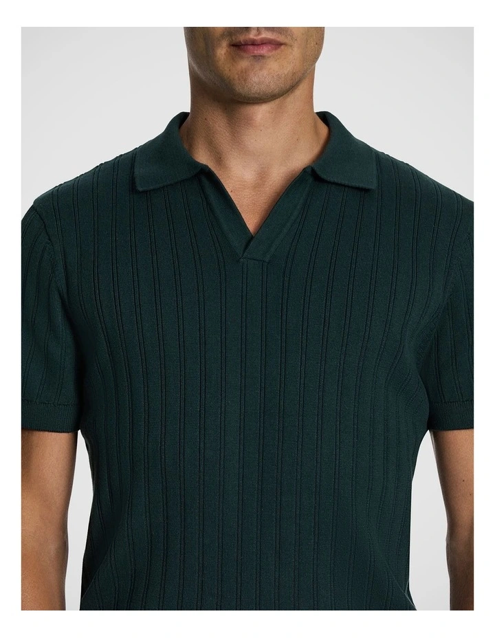 Notts Knitted Polo Shirt in Forest image 3