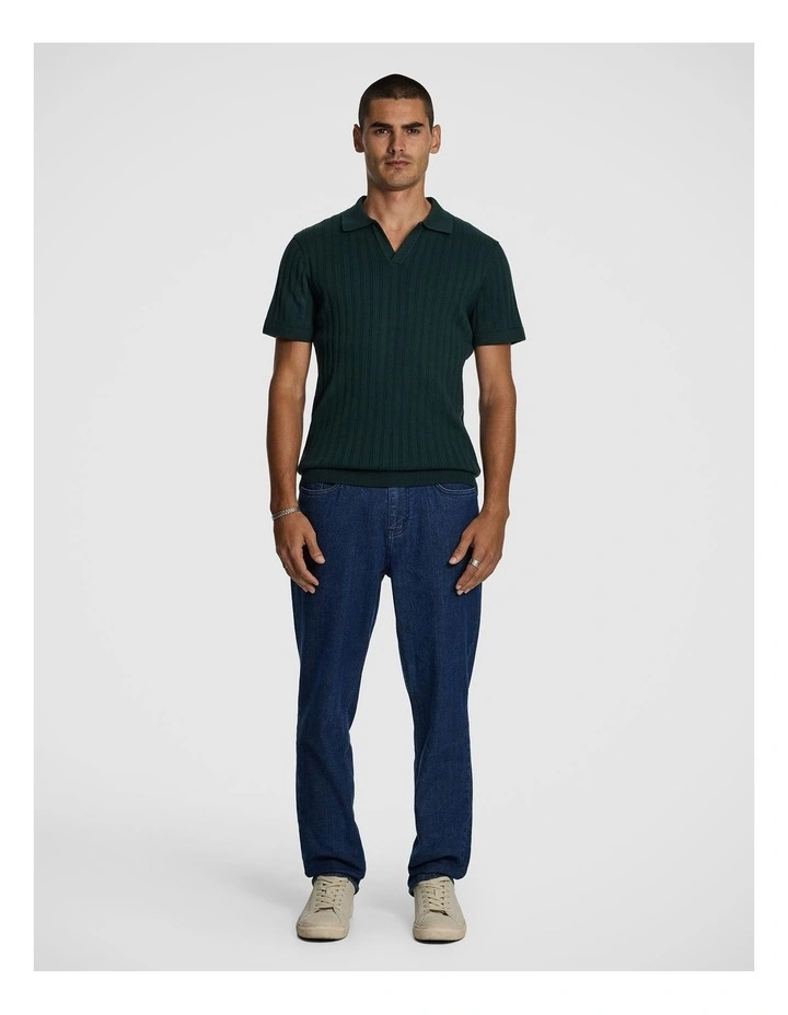 Notts Knitted Polo Shirt in Forest image 5