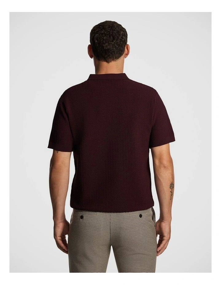 Wesley Knitted Polo Shirt in Burgundy image 2