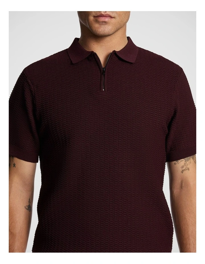 Wesley Knitted Polo Shirt in Burgundy image 3