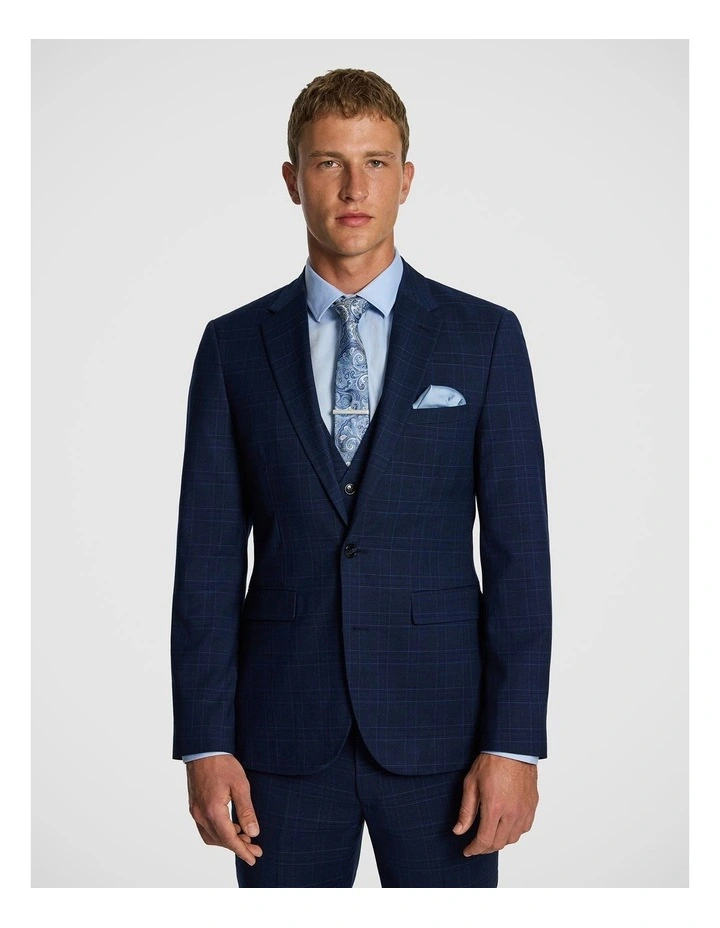Bernardo Check Slim Suit Jacket in Navy image 1