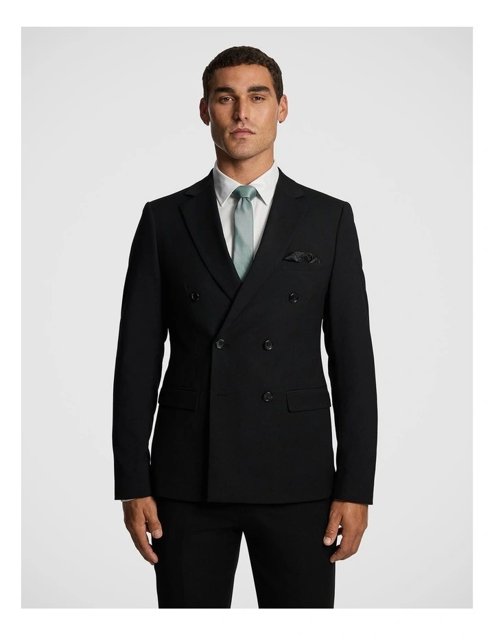 Dante Double Breasted Stretch Suit Jacket in Black image 1