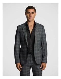 Cassius Slim Fit Check Suit Jacket in Charcoal