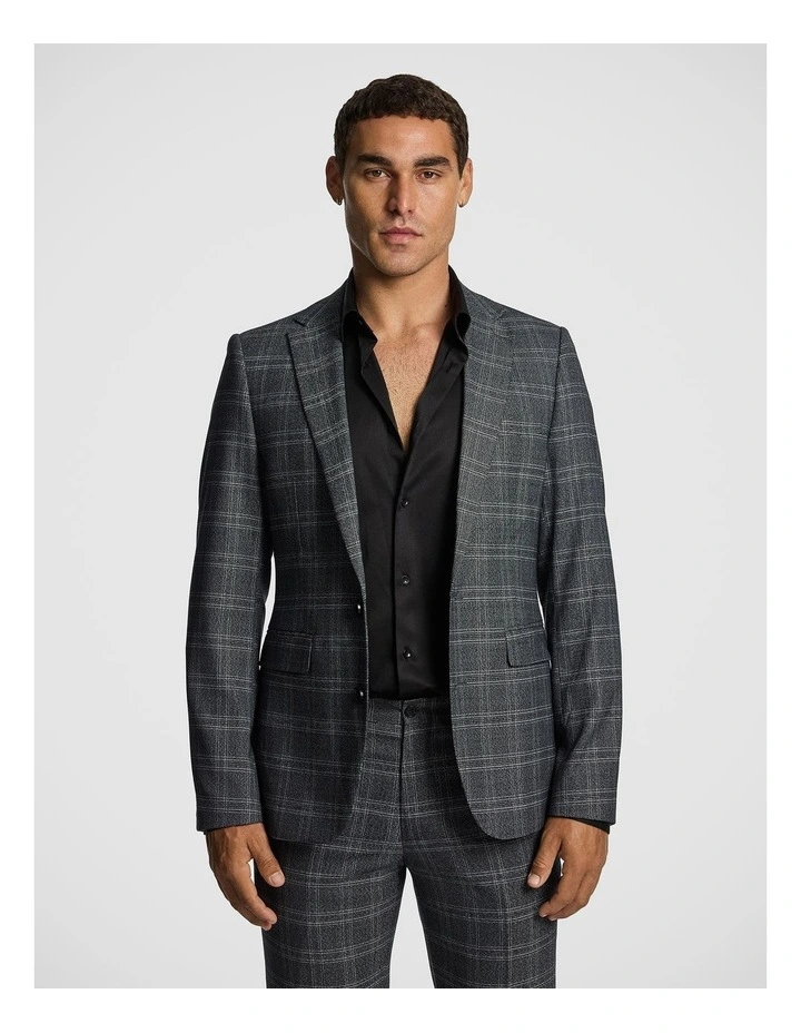 Cassius Slim Fit Check Suit Jacket in Charcoal image 1
