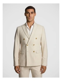 Koda Slim Fit Double Breasted Stretch Suit Jacket in Natural