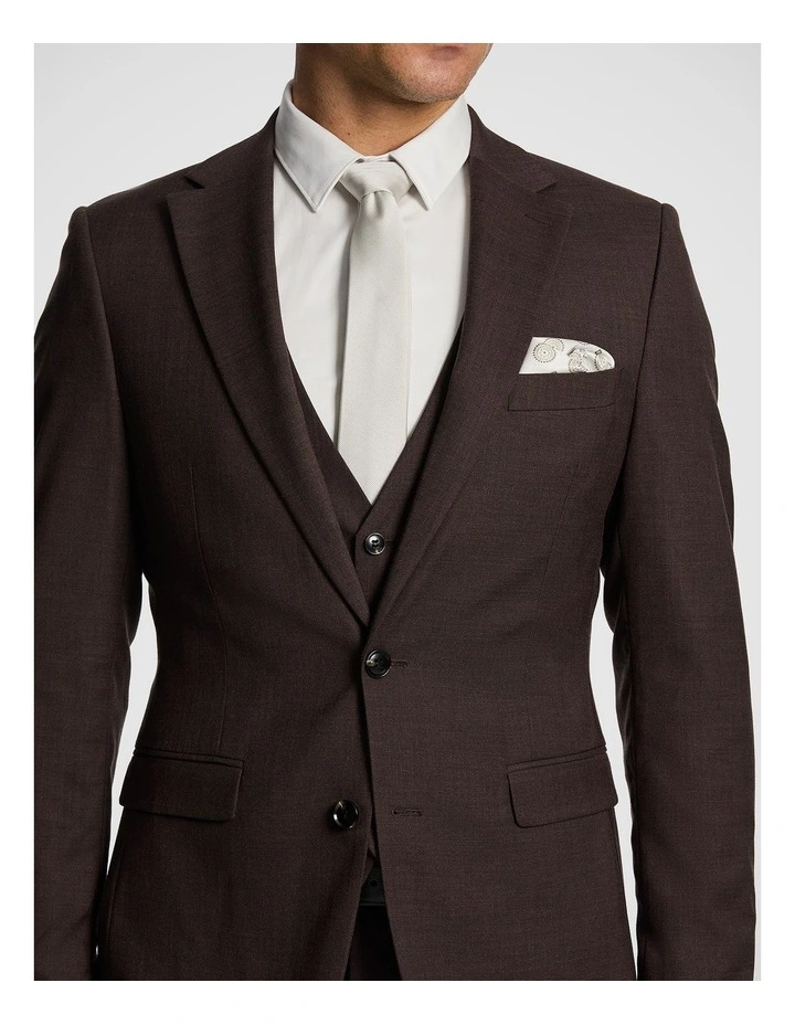 Luiji Slim Suit Jacket in Chocolate image 3