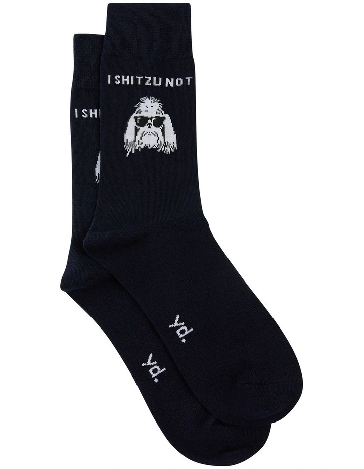 Dog Pun Sock in Navy image 1