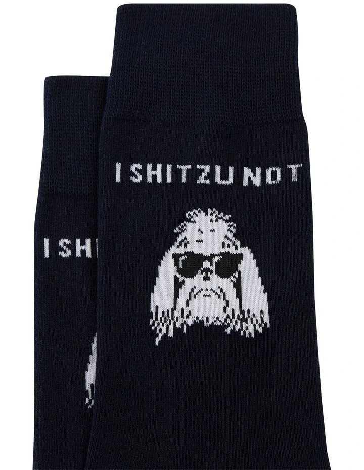 Dog Pun Sock in Navy image 2