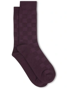 Check Texture Bamboo Sock in Burgundy