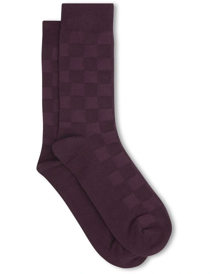 Check Texture Bamboo Sock in Burgundy image 1