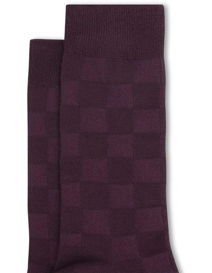 Check Texture Bamboo Sock in Burgundy image 2