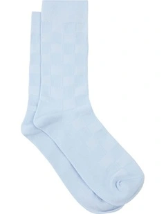 Check Texture Bamboo Sock in Light Blue