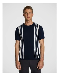 Strider Stripe Knitted Tee in Navy