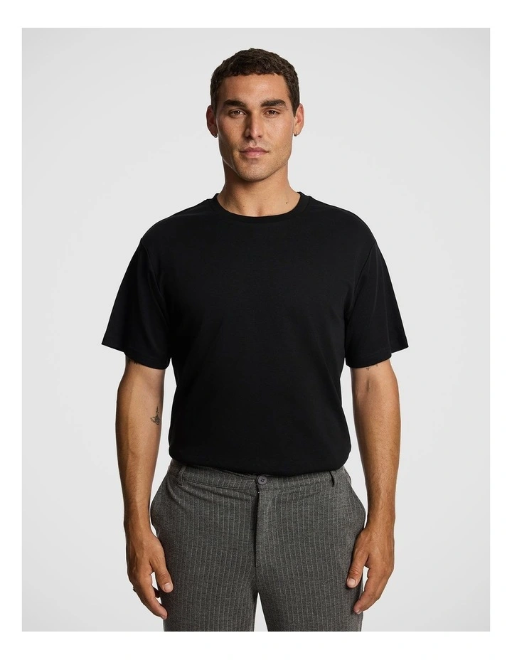 Zion Relaxed Mercerised Cotton Tee in Black image 1