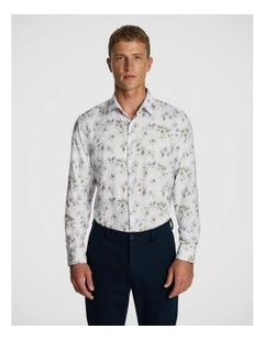 Derby Floral Bamboo Blend Slim Shirt in White