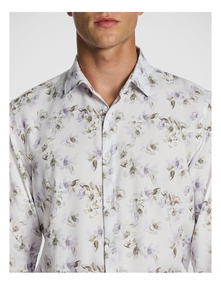 Derby Floral Bamboo Blend Slim Shirt in White image 3