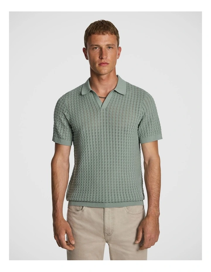 Ned Knitted Polo Shirt in Sage image 1