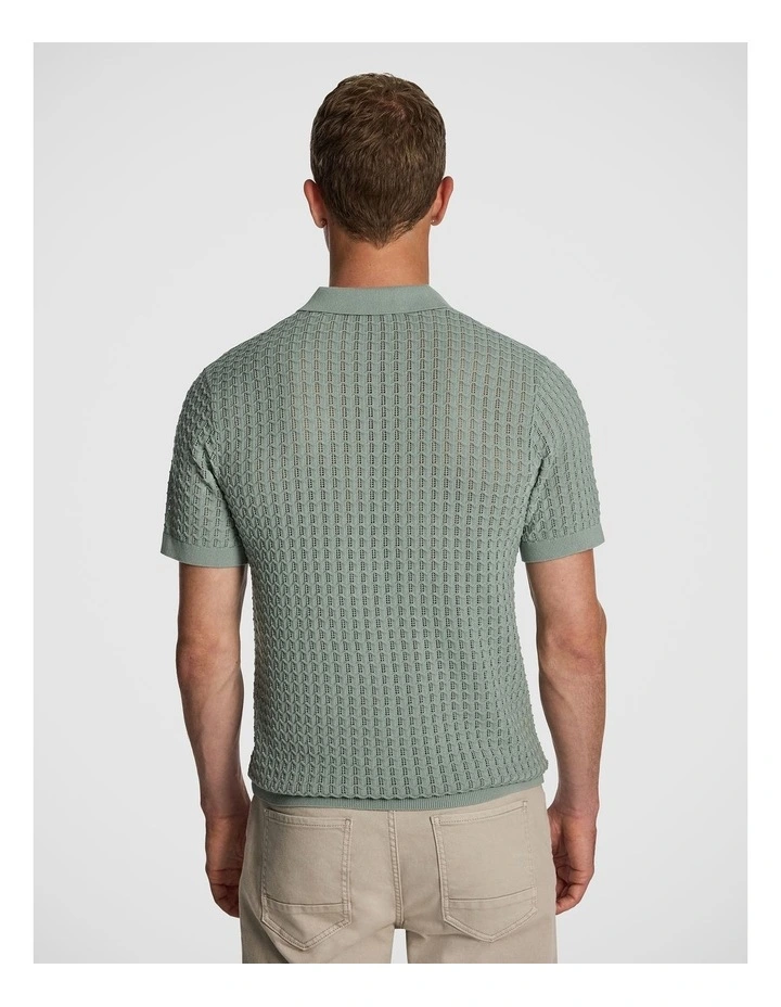 Ned Knitted Polo Shirt in Sage image 2
